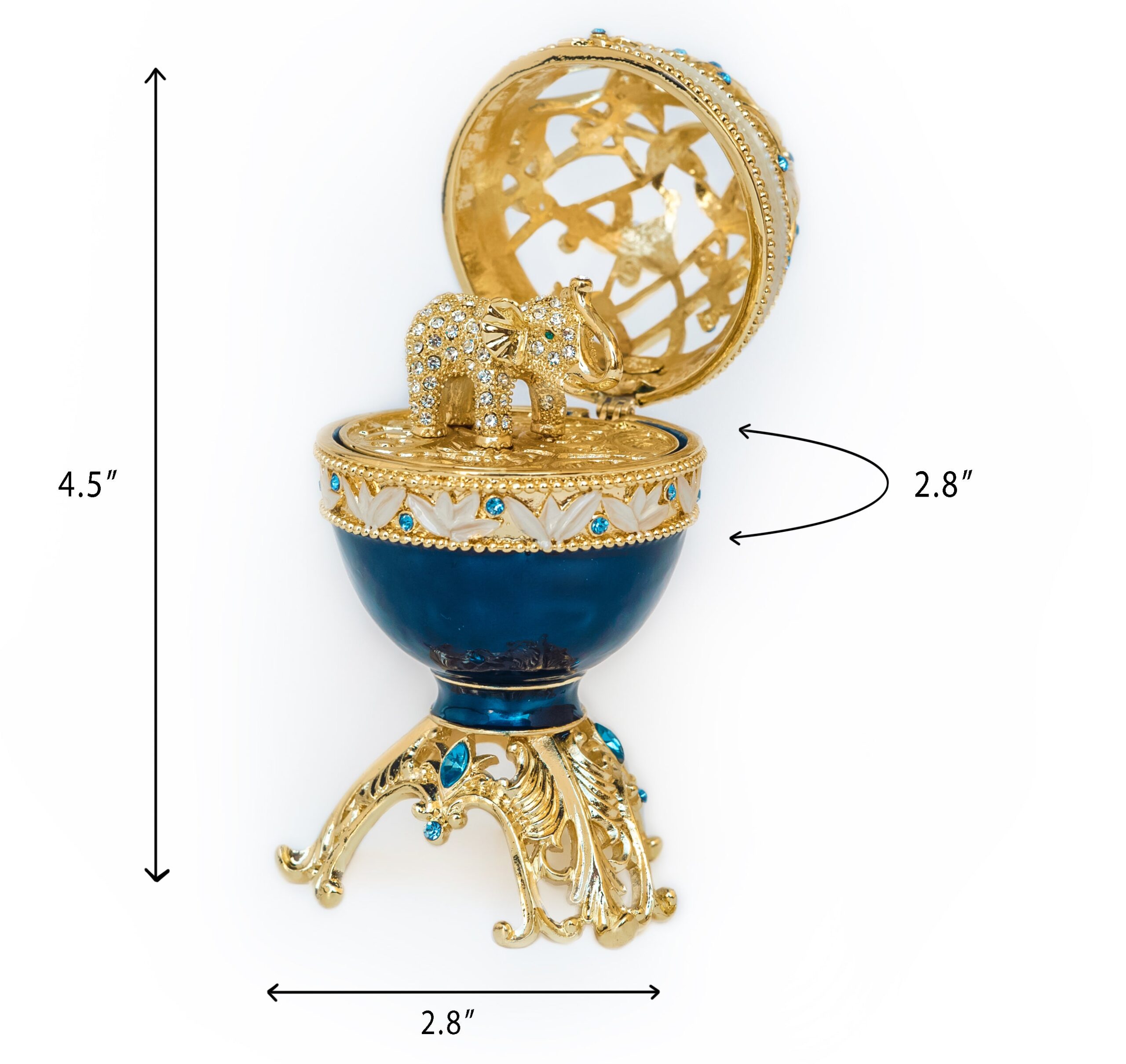Golden Blue Faberge Egg with a Golden Elephant - Image 3