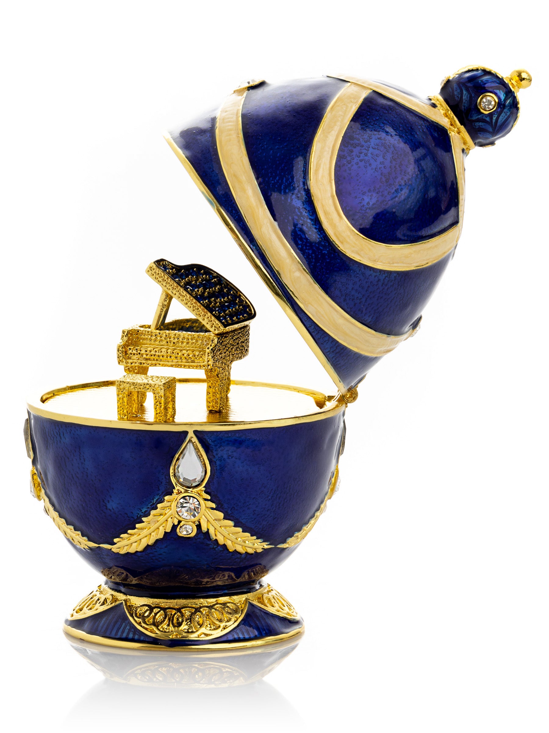 Blue Faberge Egg with Golden Piano Surprise - Image 5