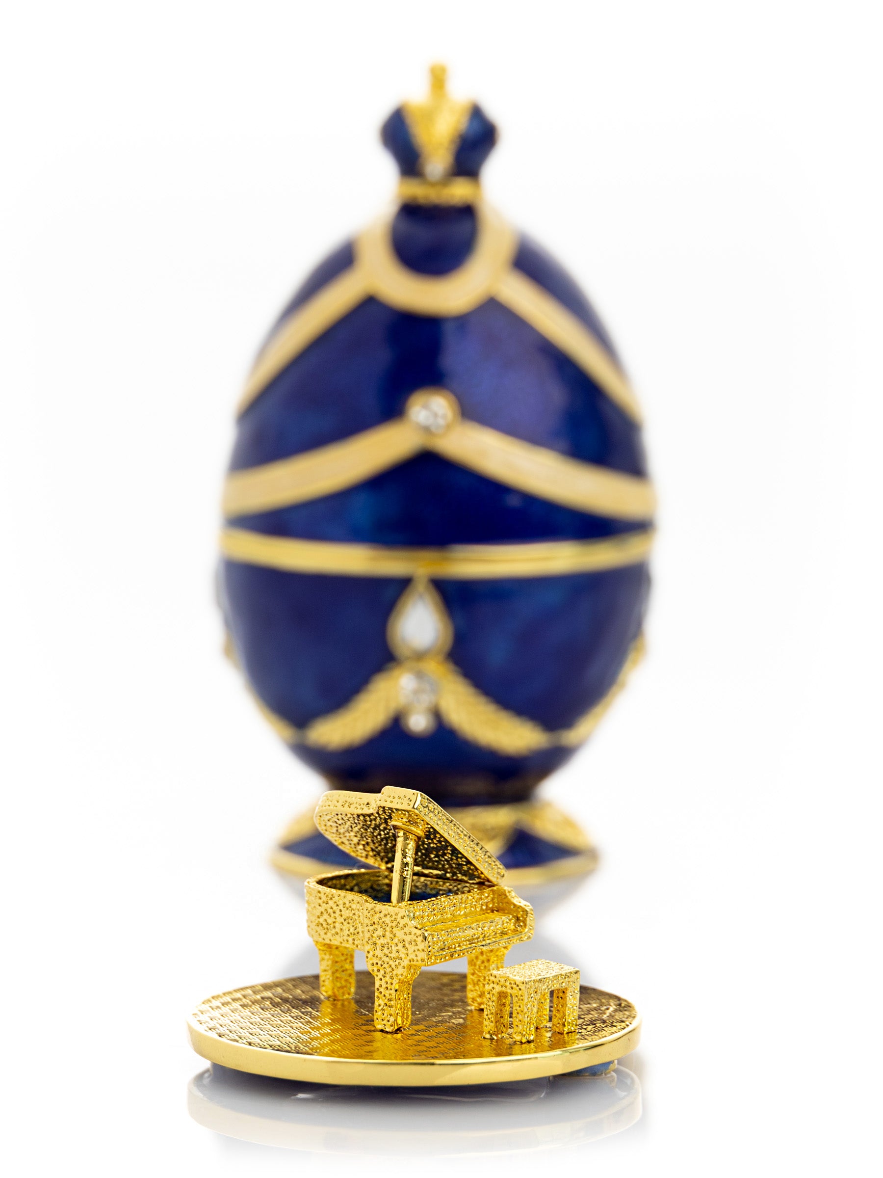 Blue Faberge Egg with Golden Piano Surprise - Image 3