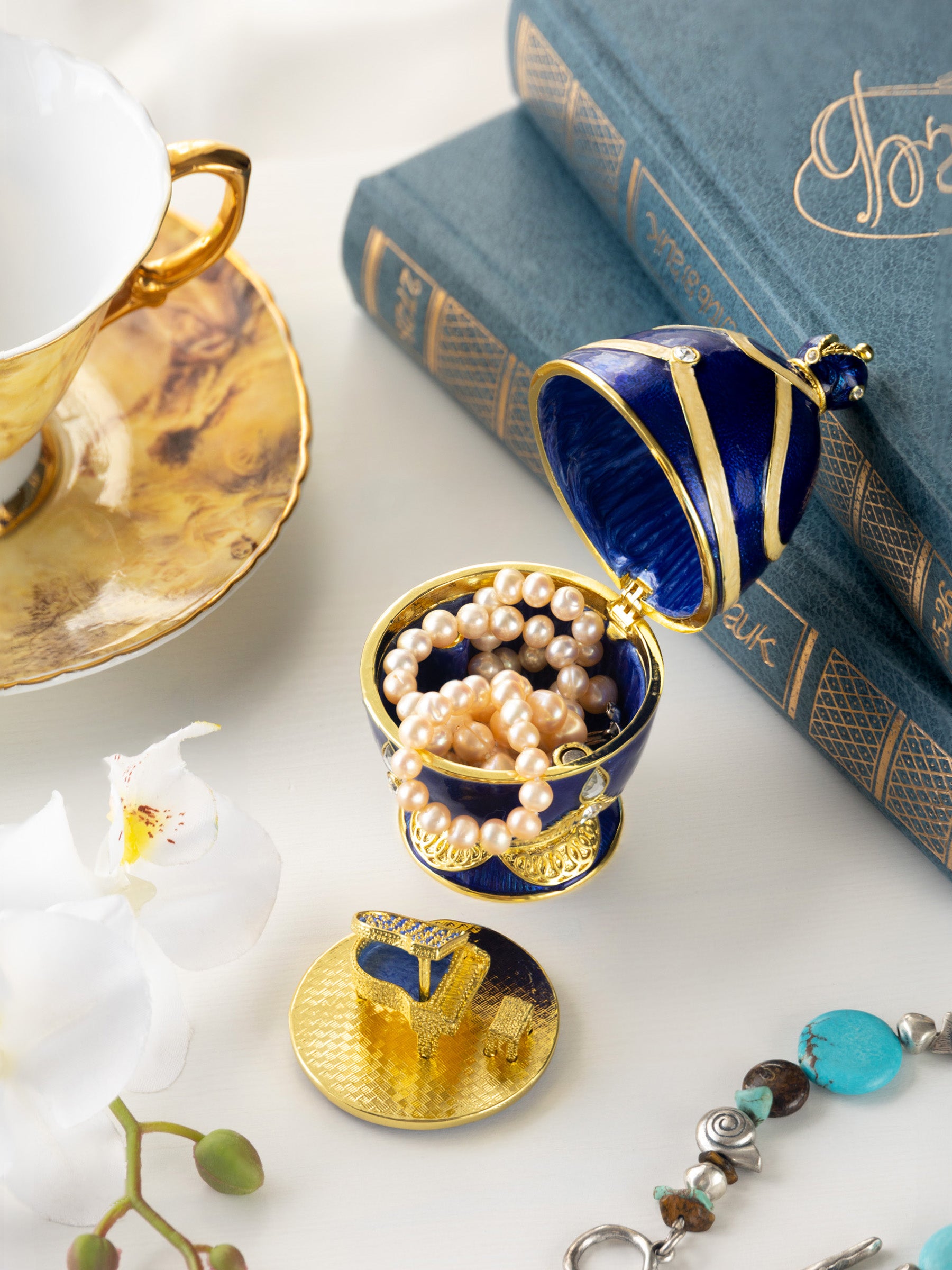 Blue Faberge Egg with Golden Piano Surprise - Image 2