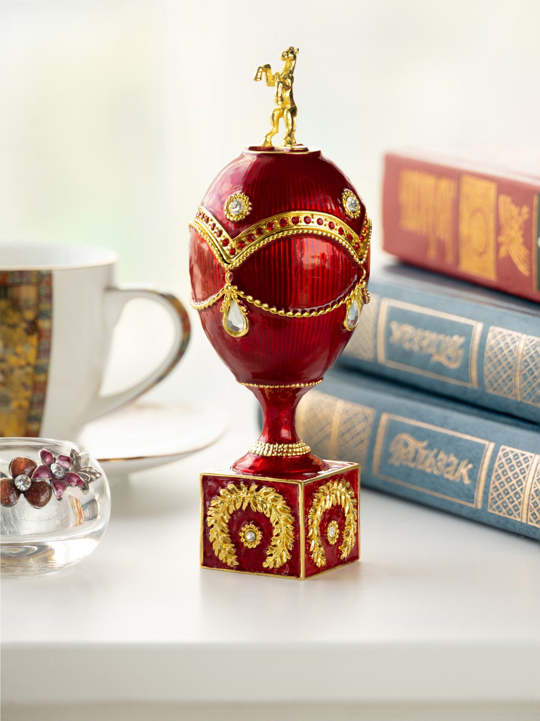 Red Faberge Egg with Gold Horse - Image 5