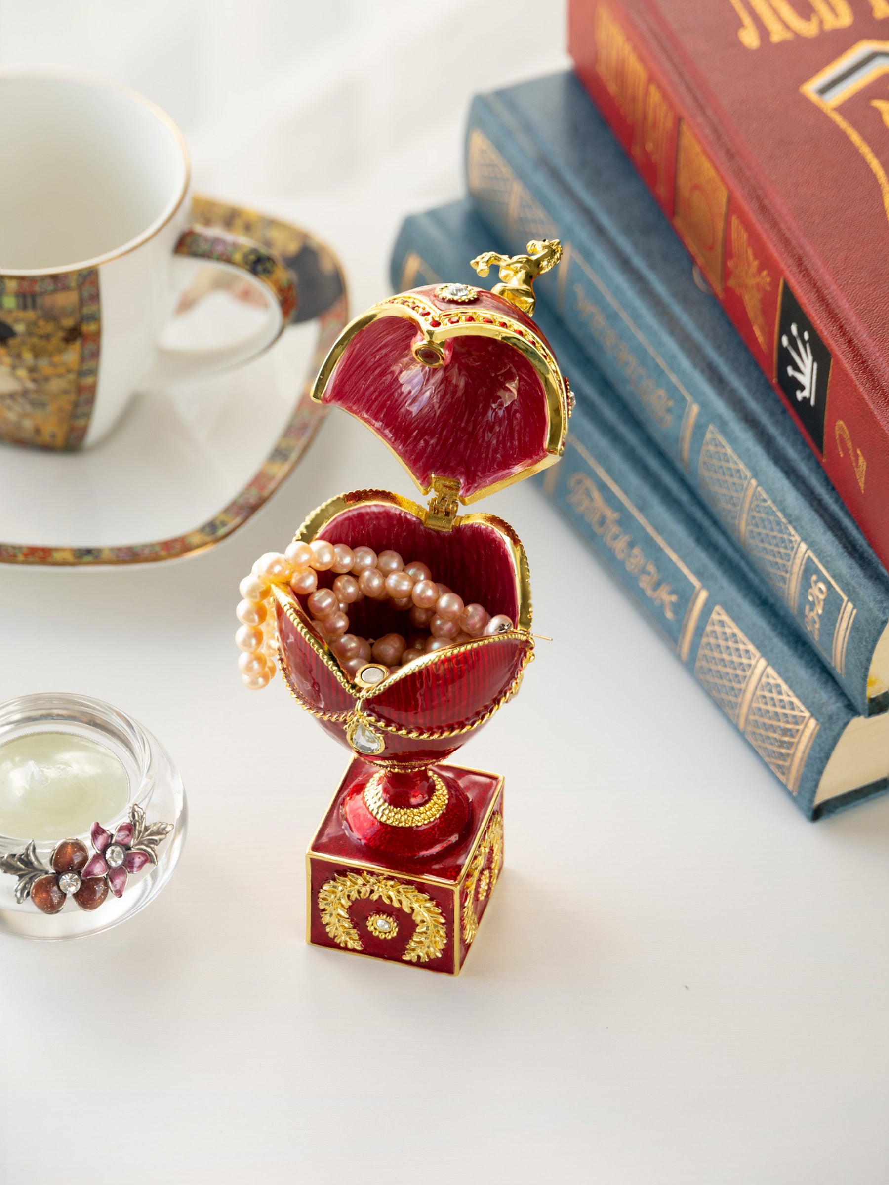 Red Faberge Egg with Gold Horse - Image 2