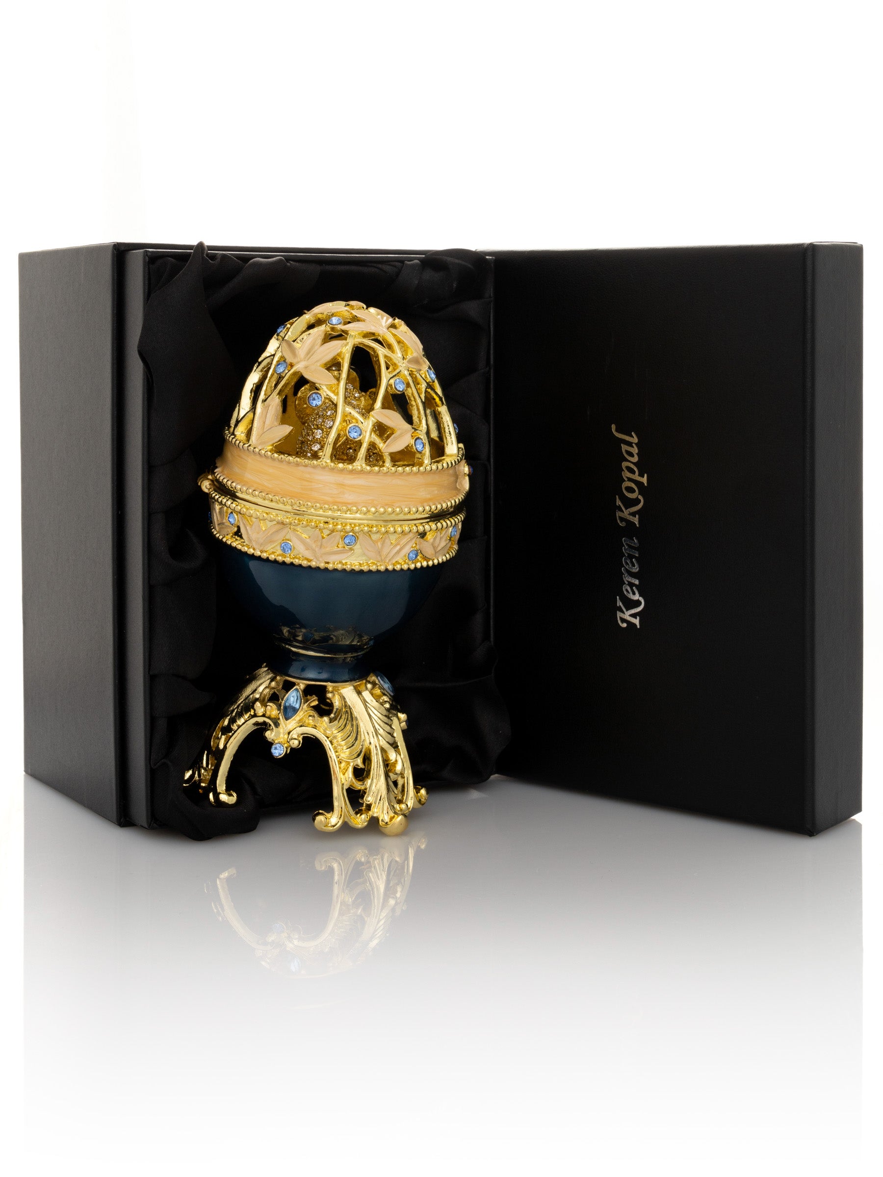 Golden Blue Faberge Egg with a Golden Elephant - Image 4