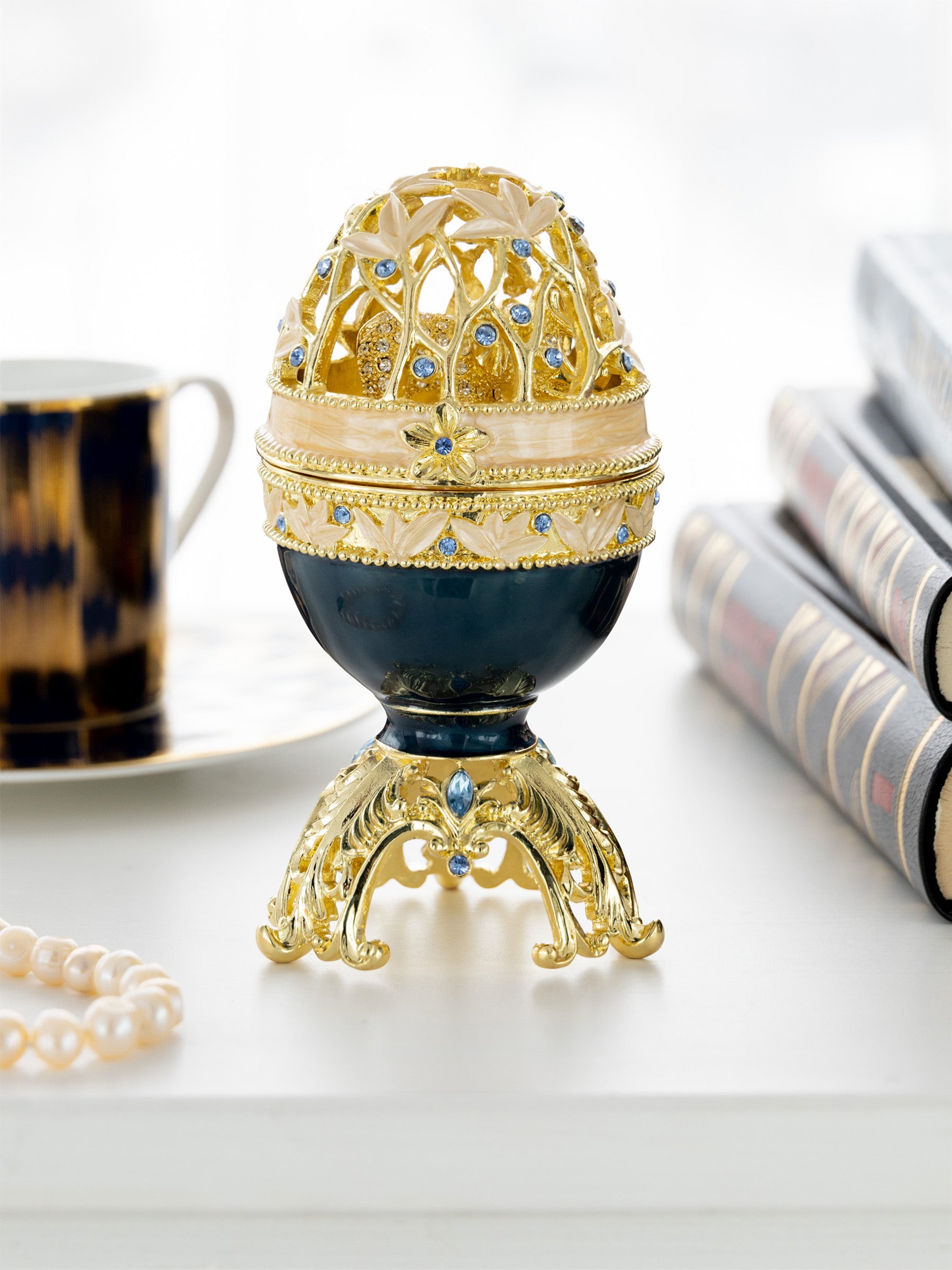 Golden Blue Faberge Egg with a Golden Elephant - Image 5